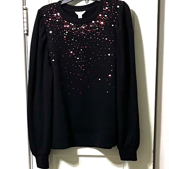 crown & ivy Sweaters - EUC. CROWN & IVY shiny sequined sweatshirt style sweater. Women’s size XL.